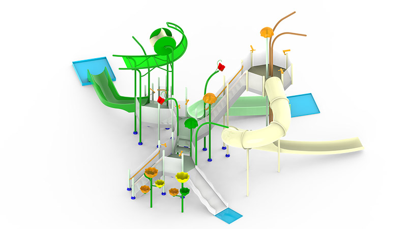 Splash Tower With Rotating Water Wheel